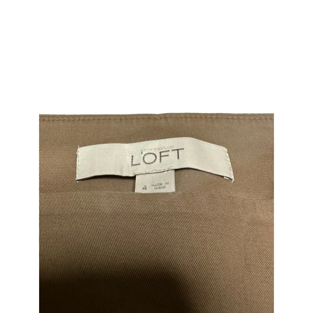 Loft, tan‎ color A-line skirt with double slit in back, size 4